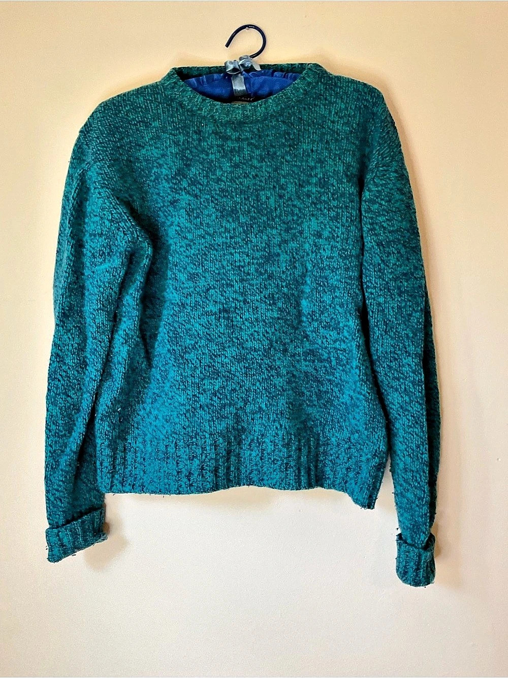 The Woolrich Woman Crew Neck Textured Sweater in teal marled Blue